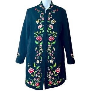 Vintage Boho Floral Embroidered Duster Jacket L ASO Phoebe Buffay Alternative